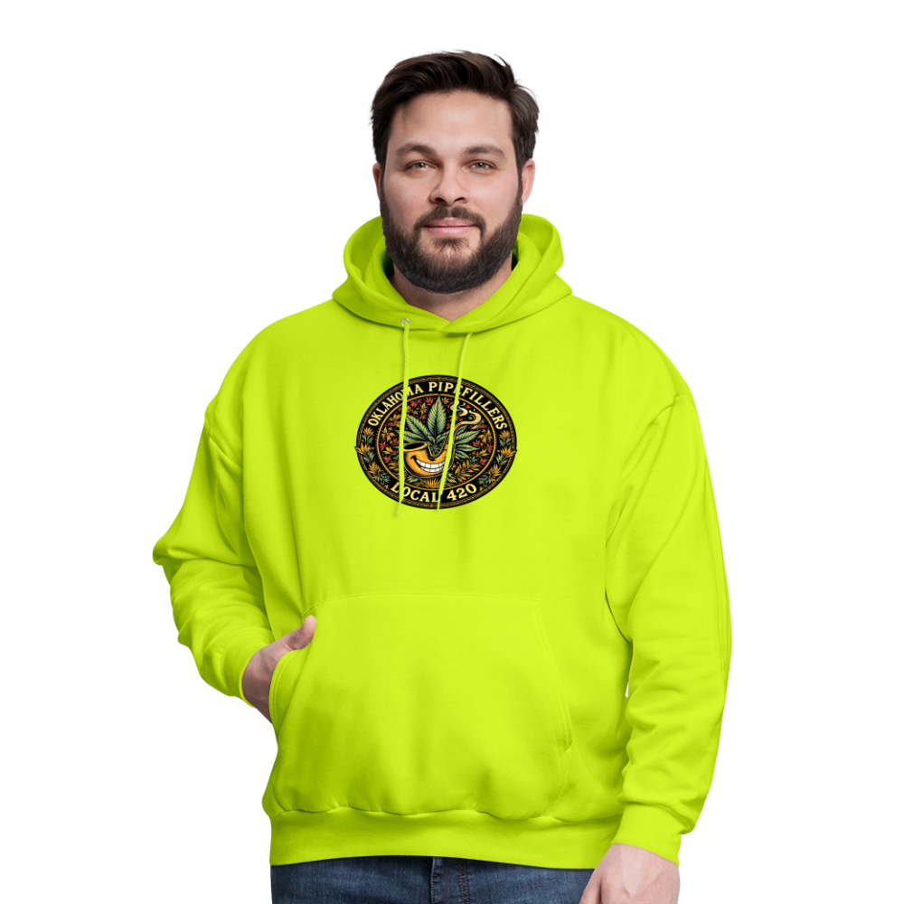 OKLAHOMA PIPEFILLERS LOCAL 420  Men's Hoodie - safety green