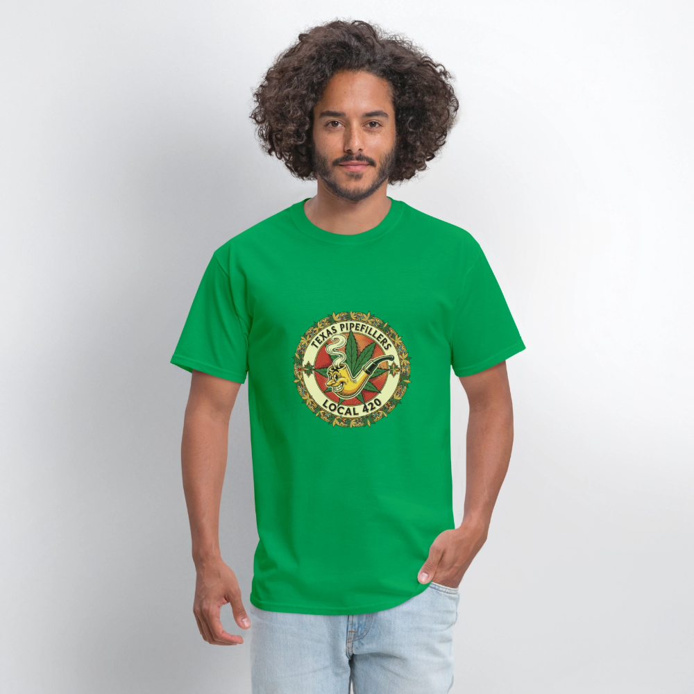 TEXAS PIPEFILLERS LOCAL 420  Men's T-Shirt - bright green