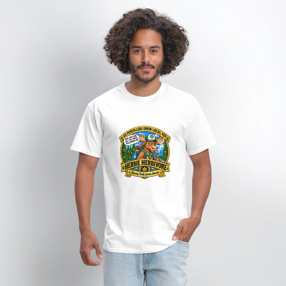 HERBIE HERBIVOR"BRO" US PIPEFILLERS LOCAL 420 Soft Cotton Tee - white