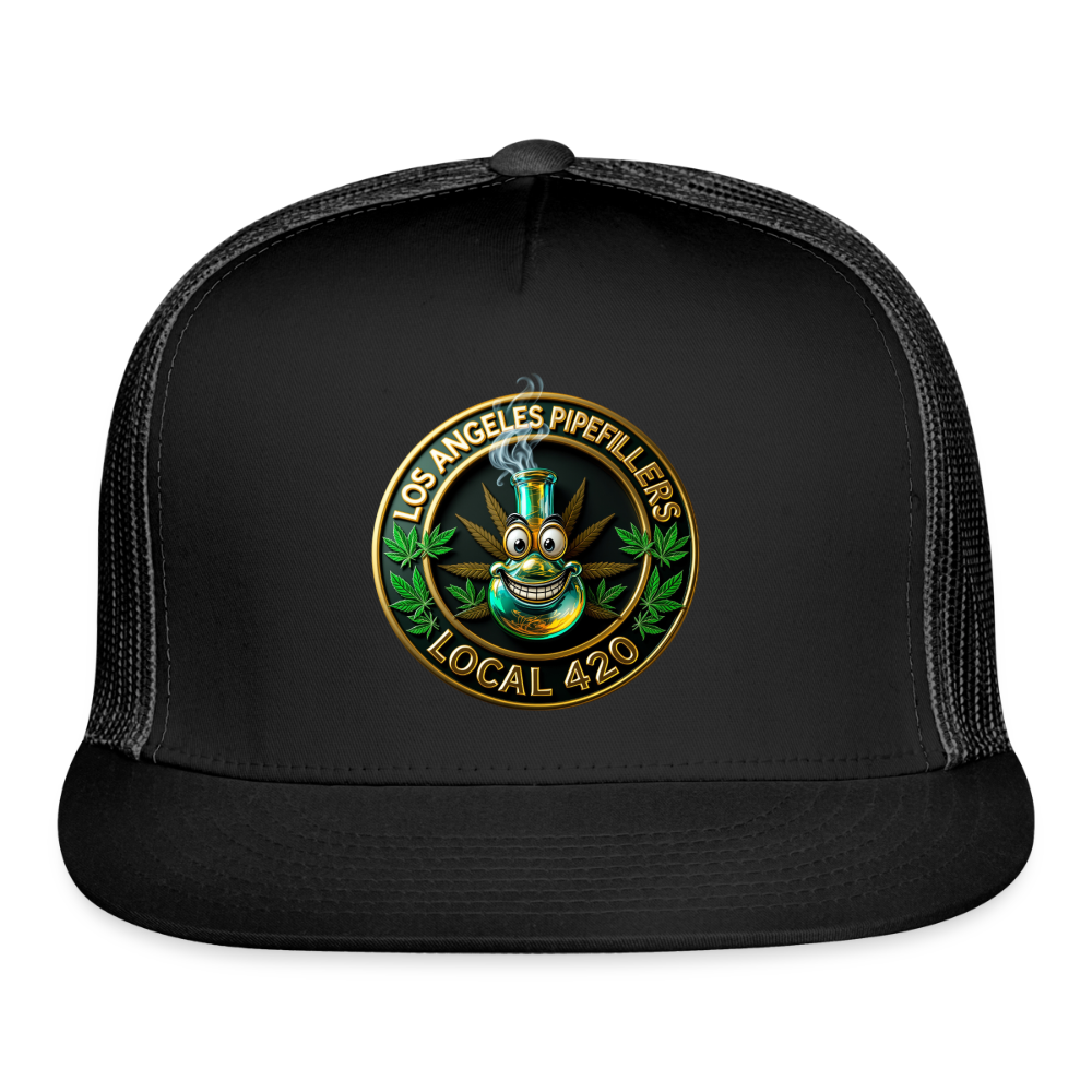 LOS ANGLES PIPEFILLERS LOCAL 420 Trucker Hat - black/black