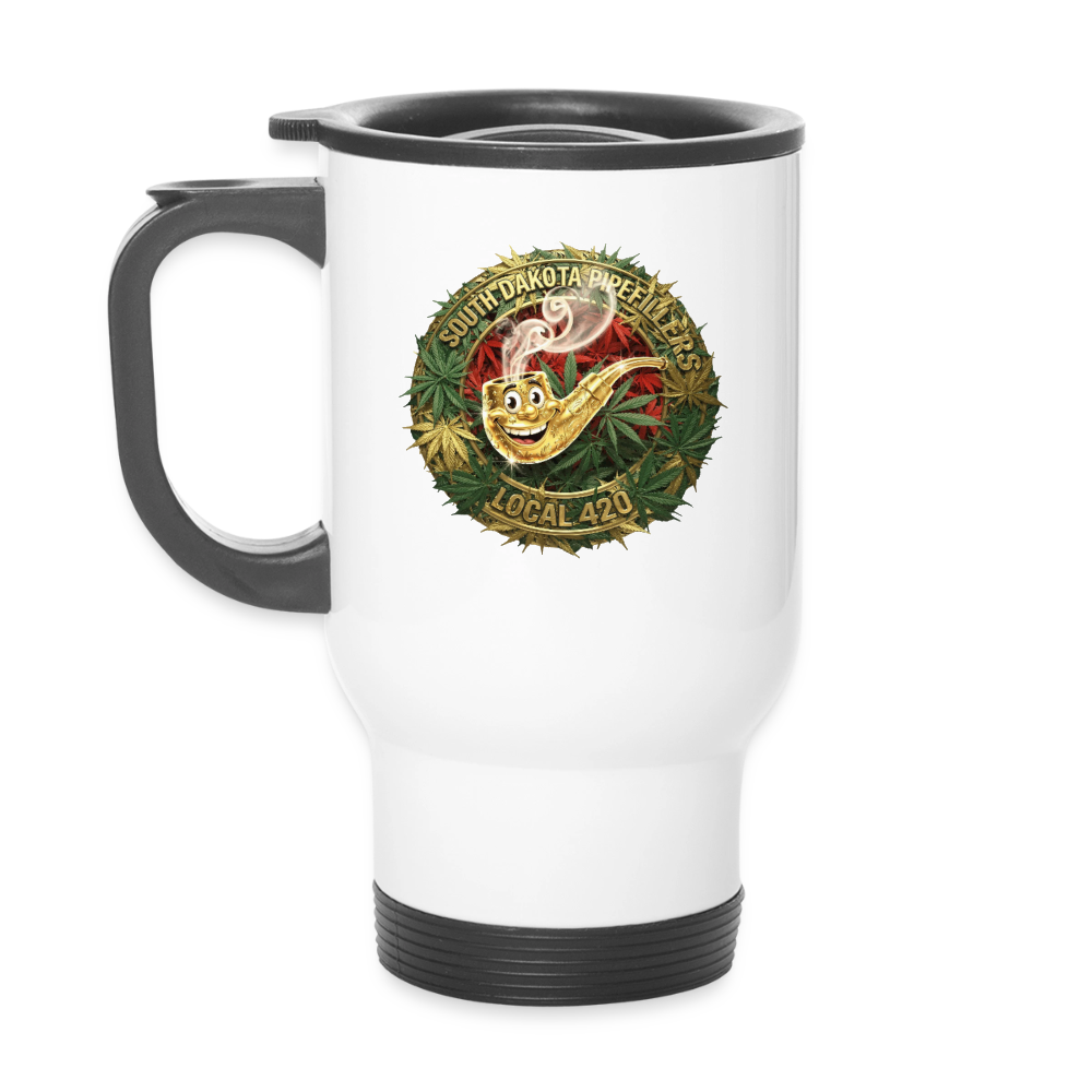 SOUTH DAKOTA PIPEFILLERS LOCAL 420 14oz Stainless Steel Travel Mug - white