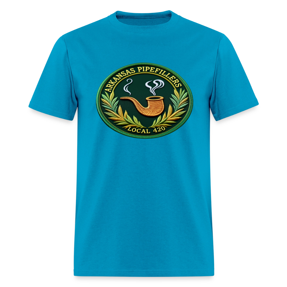ARKANSAS PIPEFILLERS LOCAL 420 F/B EMBLEMS  Men's T-Shirt - turquoise