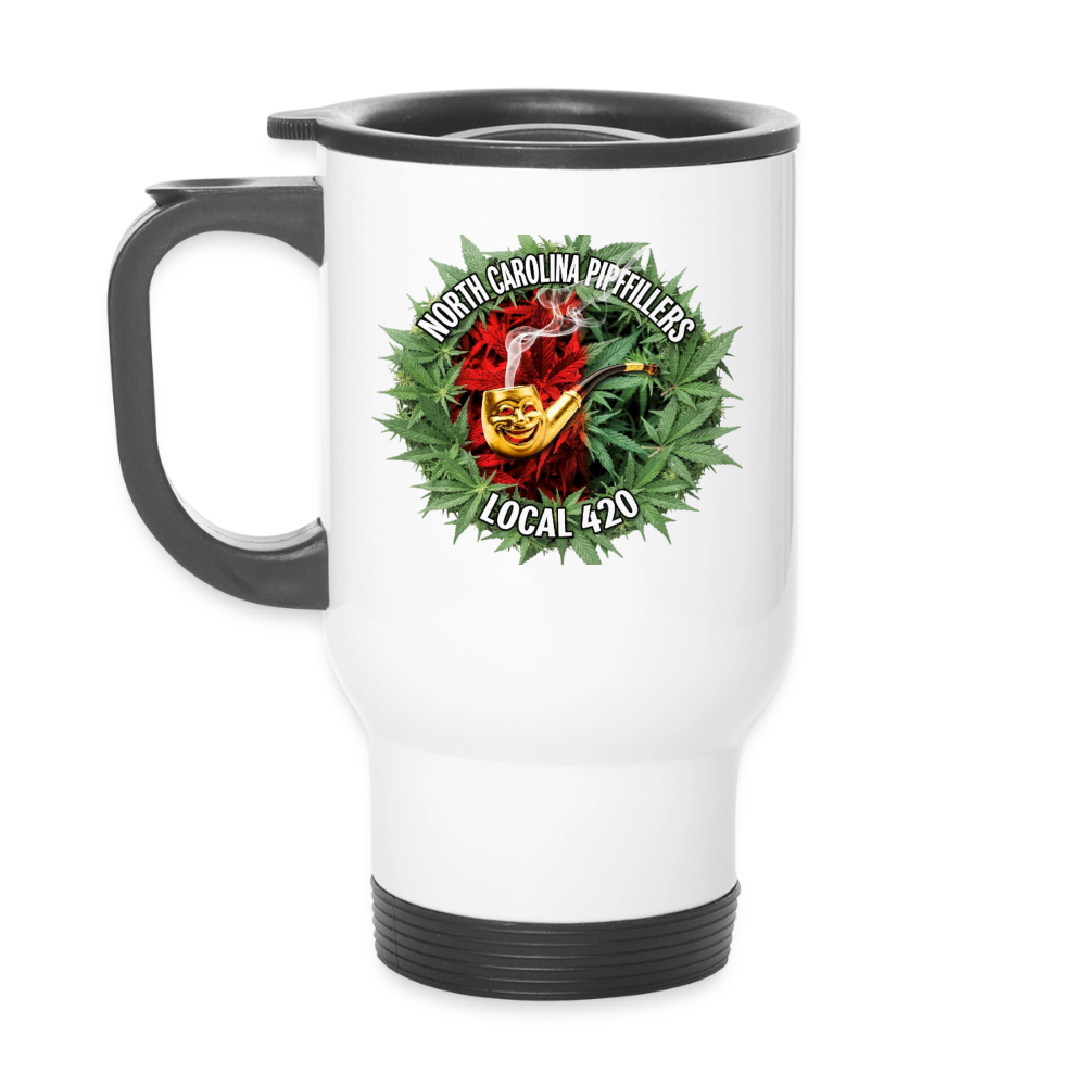 NORTH CAROLINA PIPEFILLERS LOCAL 420 14oz Stainless Steel Travel Mug - white