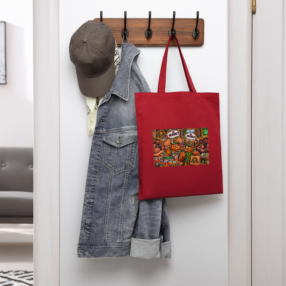HERBIE HERBIVORE GURU GANJA GARB "GUMMIES" Tote Bag - red