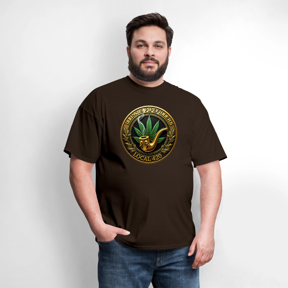 ILLINOIS PIPEFILLERS LOCAL 420 F/B EMBLEMS Men's T-Shirt - brown