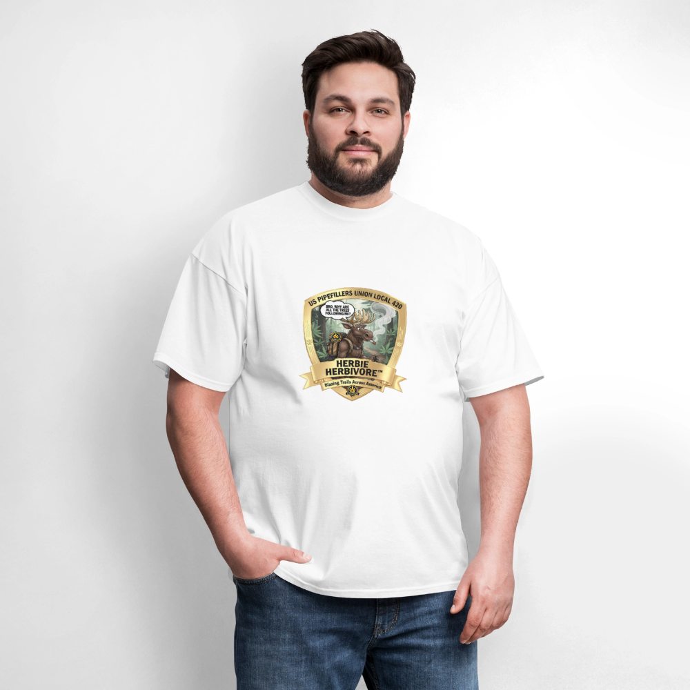 US PIPEFILLERS UNION LOCAL 420 RRO, "HERBIE HERBIVORE" Soft Cotton Tee - white