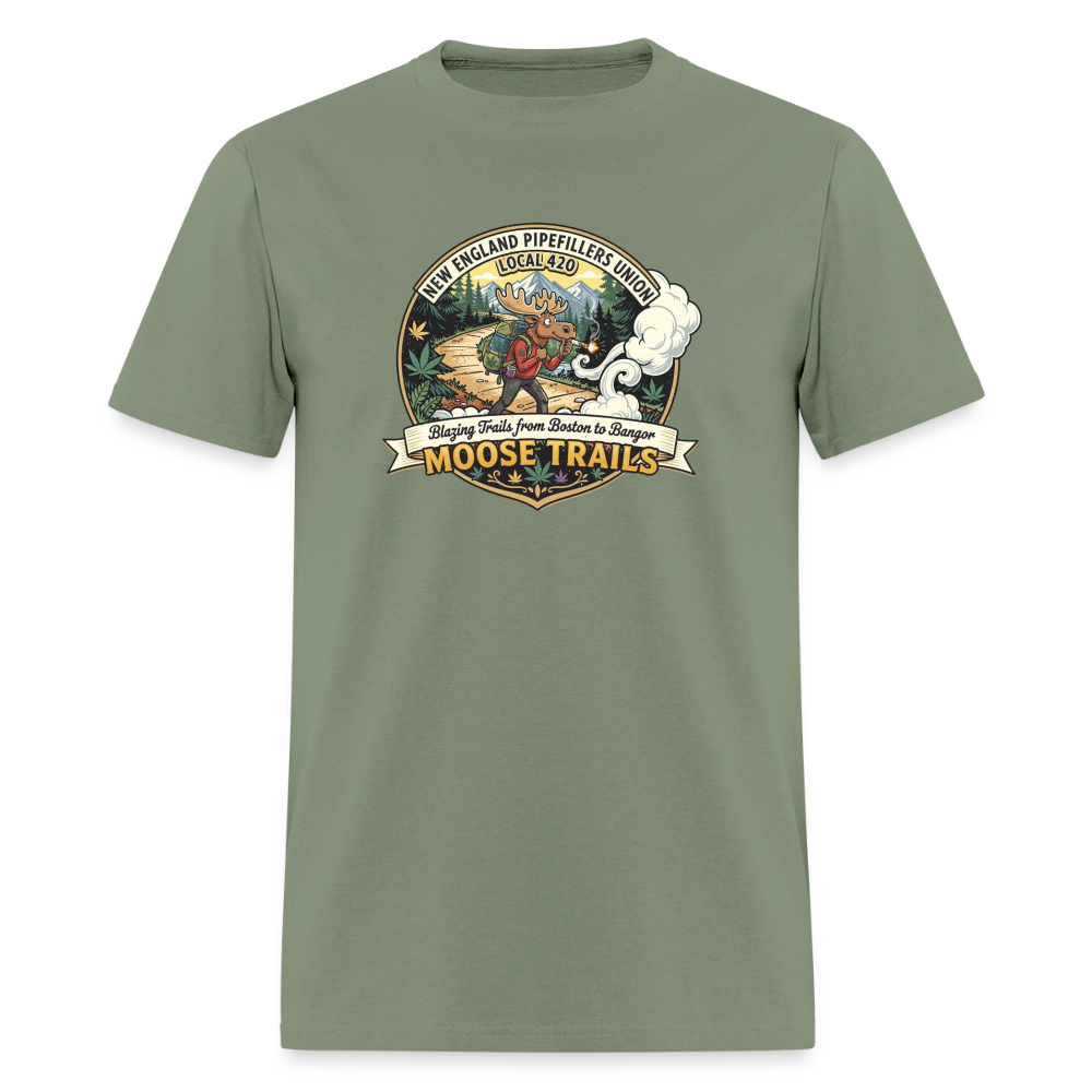 NEW ENGLAND PIPEFILLERS LOCAL 420 "MOOSE TRAILS" F/B EMBLEMS Men's T-Shirt 00 - military green