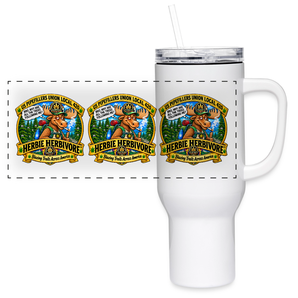 HERBIE HERBIVORE BRO" "U.S. PIPEFILLERS UNION LOCAL 420 40 oz Stainless Steel Travel Tumbler - white