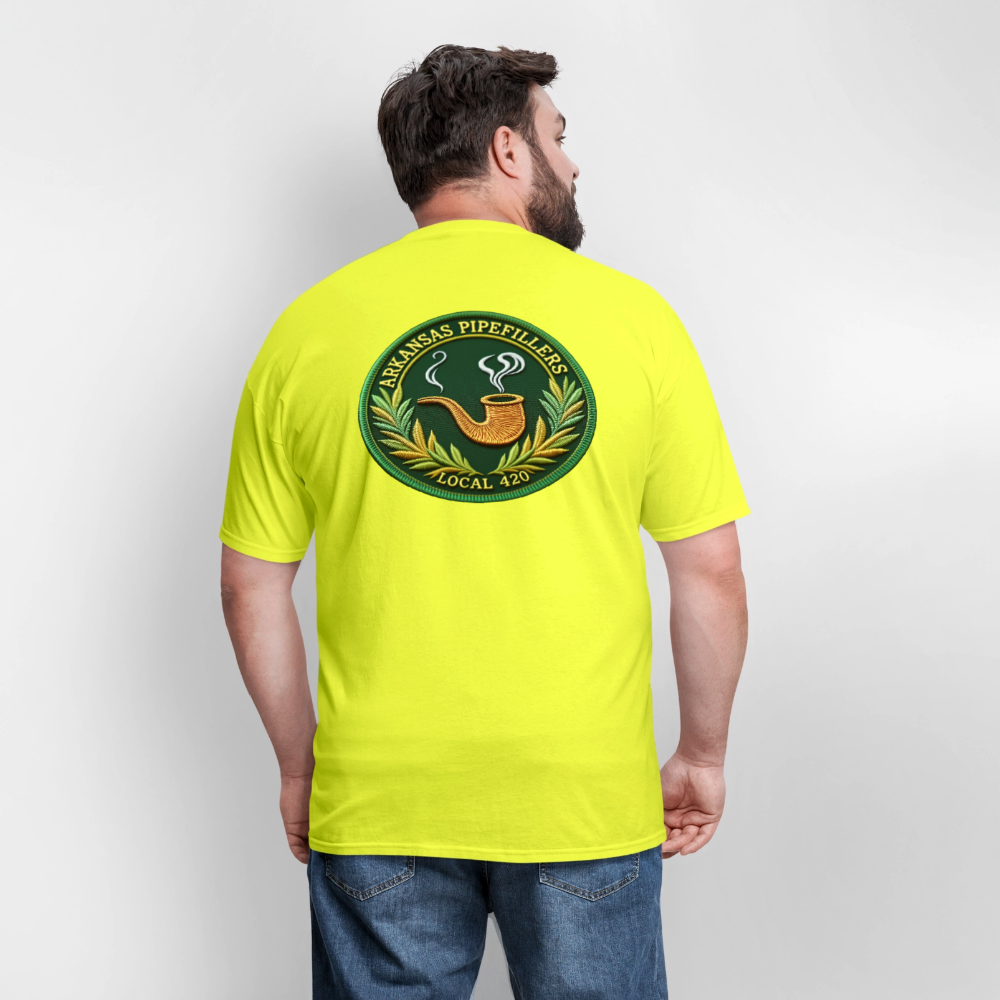 ARKANSAS PIPEFILLERS LOCAL 420 F/B EMBLEMS  Men's T-Shirt - safety green