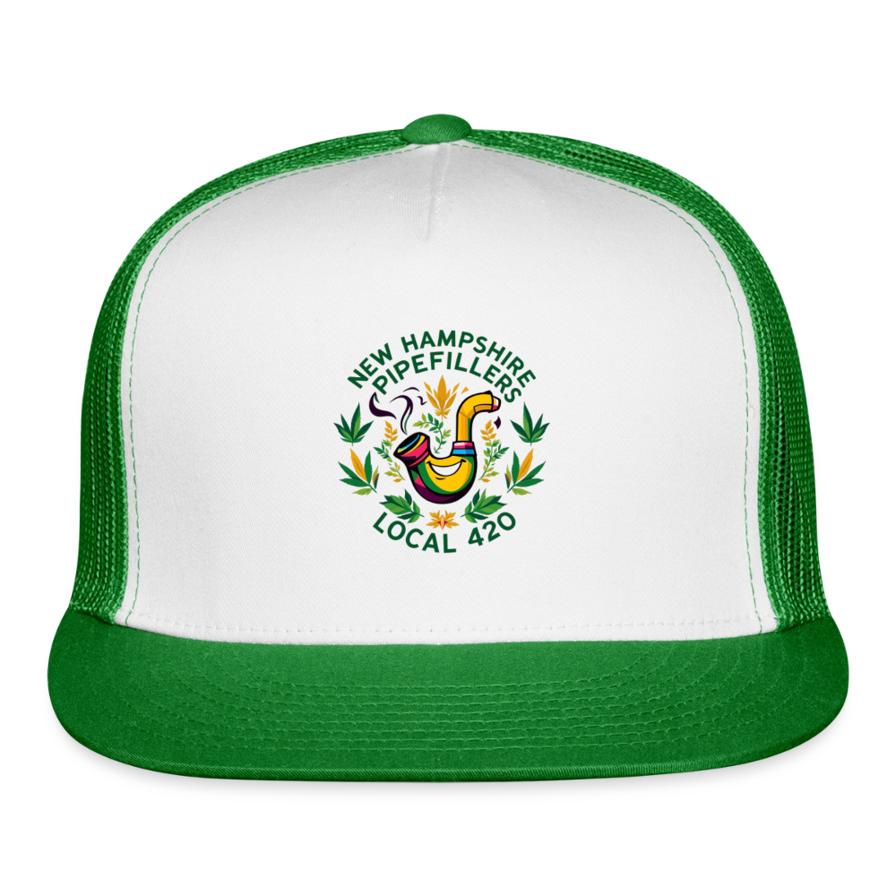 NEW HAMPSHIRE PIPEFILLERS LOCAL 420 Trucker Hat - white/kelly green