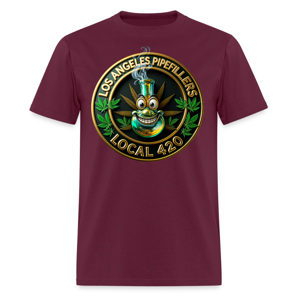 LOS ANGLES PIPEFILLERS LOCAL 420 2 EMBLEM Men's T-Shirt - burgundy