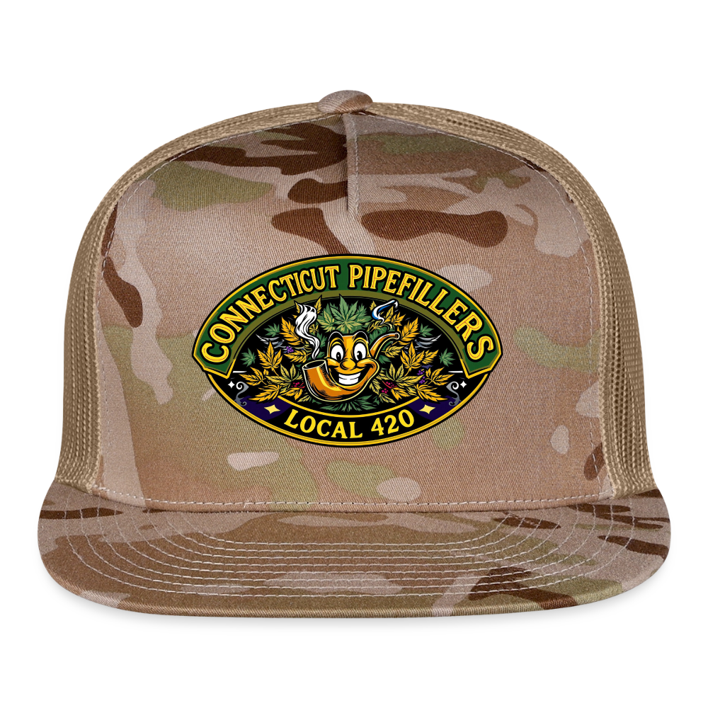 CONNECTICUT PIPEFILLERD LOCAL 420 CAMO Trucker Hat - MultiCam\tan