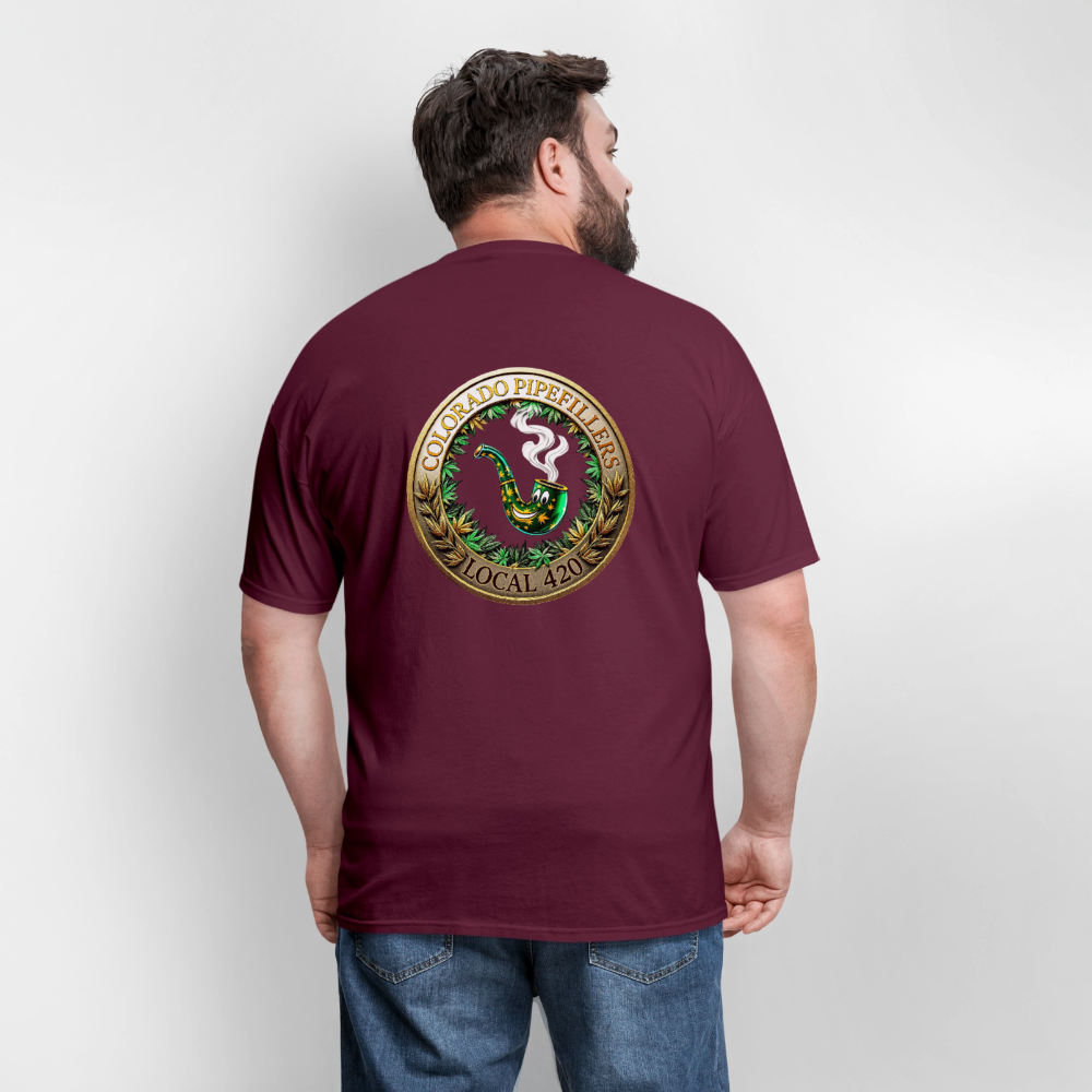 COLORADO PIPEFILLERS LOCAL 420 F/B EMBLEMS Men's T-Shirt - burgundy