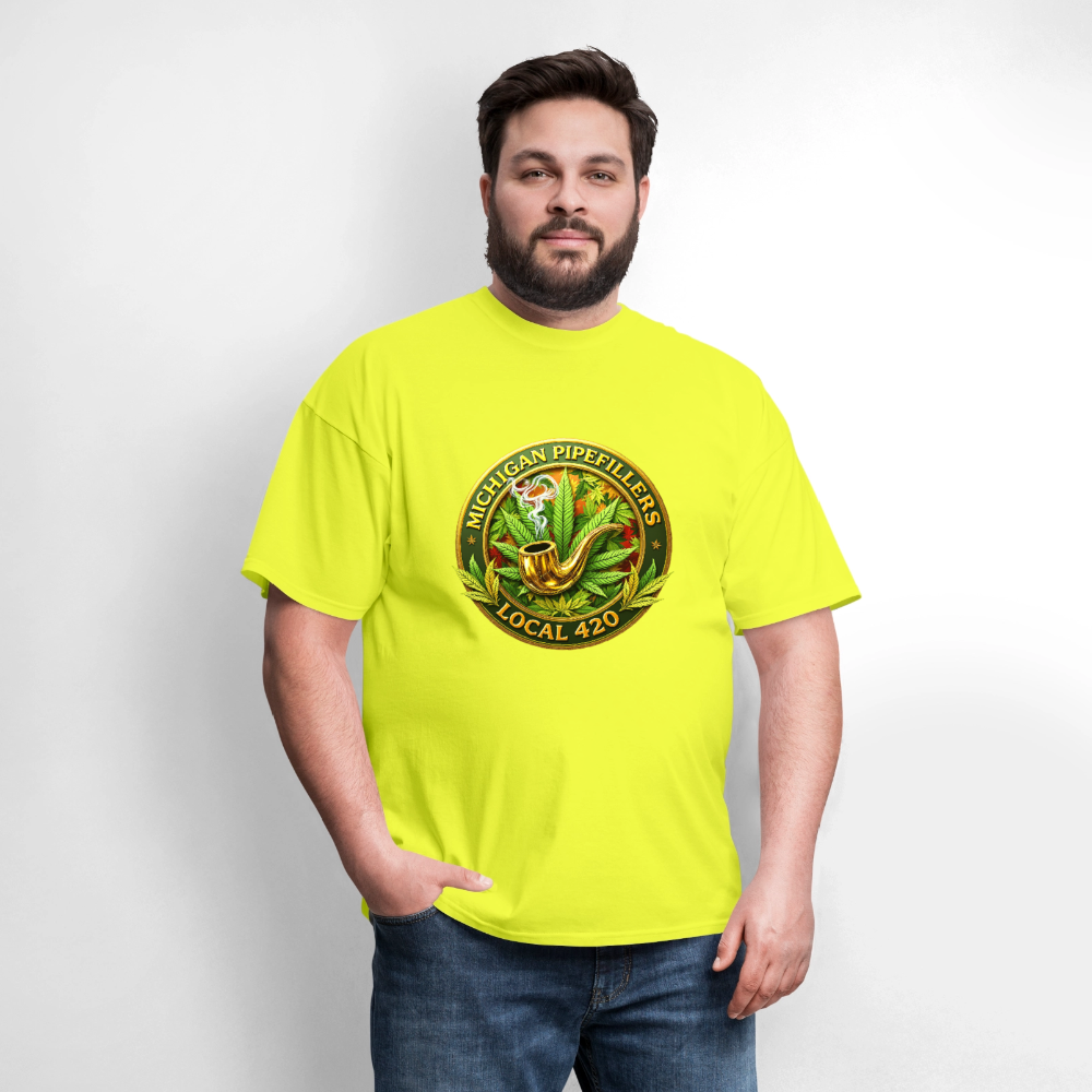 MICHIGAN PIPEFILLERS LOCAL 420 F/B DESIGN Men's T-Shirt - safety green