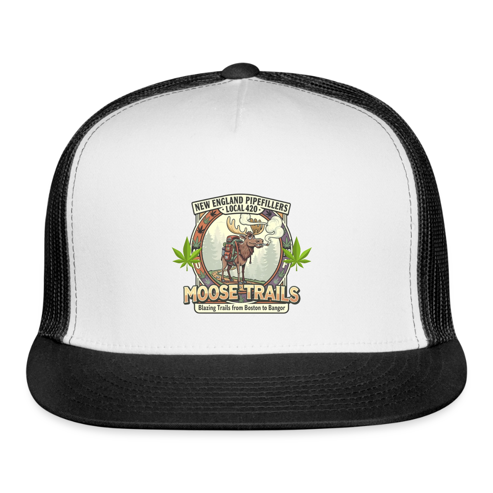 NEW ENGLAND PIPEFILLERS LOCAL 420 "MOOSE TRAILS" Snapback Trucker Hat - white/black
