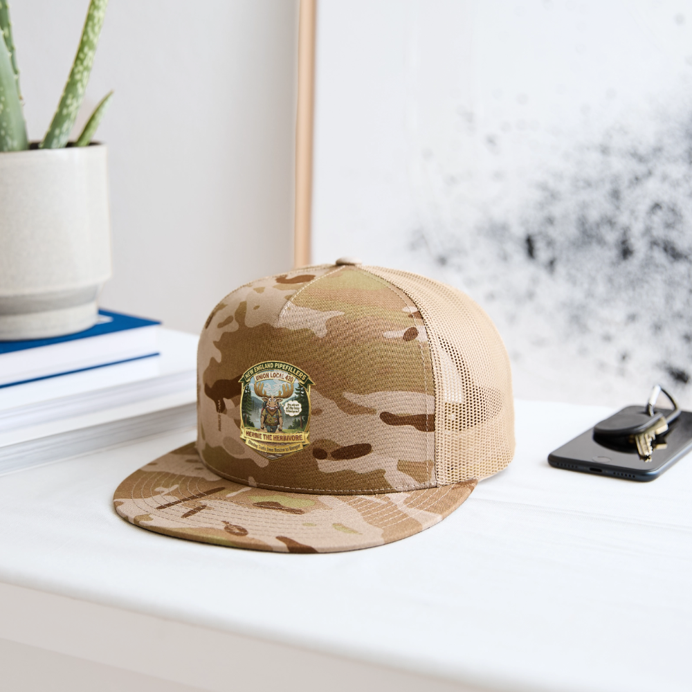 NEW ENGLAND PIPEFILLERS UNION LOCAL 420 "HERBIE THE HERBIVORE" Trucker Hat - MultiCam\tan