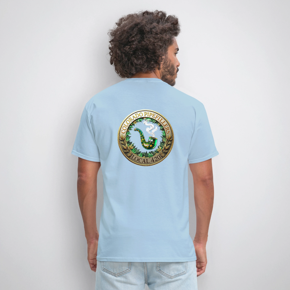 COLORADO PIPEFILLERS LOCAL 420 F/B EMBLEMS Men's T-Shirt - powder blue