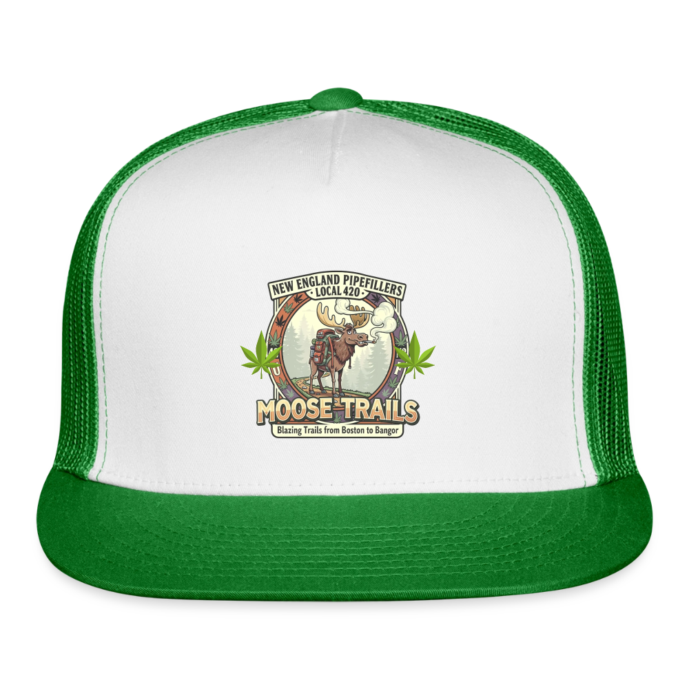 NEW ENGLAND PIPEFILLERS LOCAL 420 "MOOSE TRAILS" Snapback Trucker Hat - white/kelly green