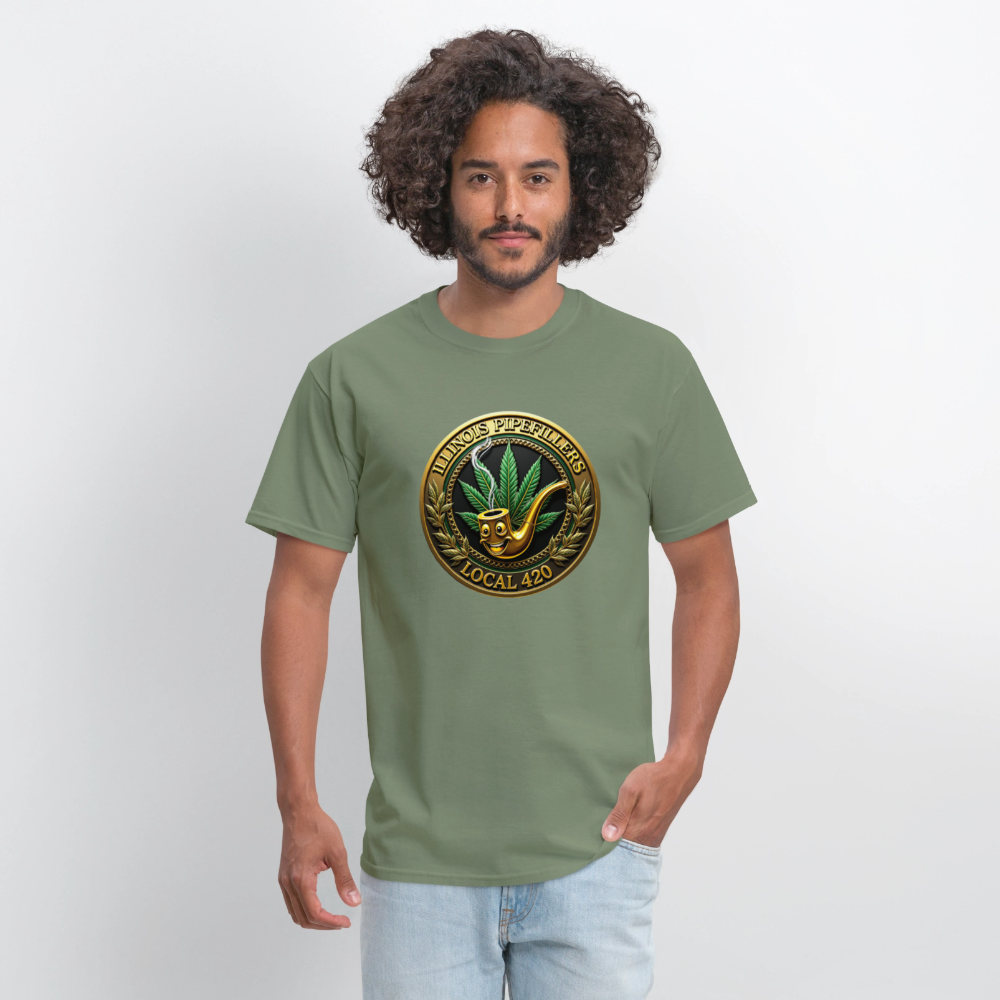ILLINOIS PIPEFILLERS LOCAL 420 F/B EMBLEMS Men's T-Shirt - military green