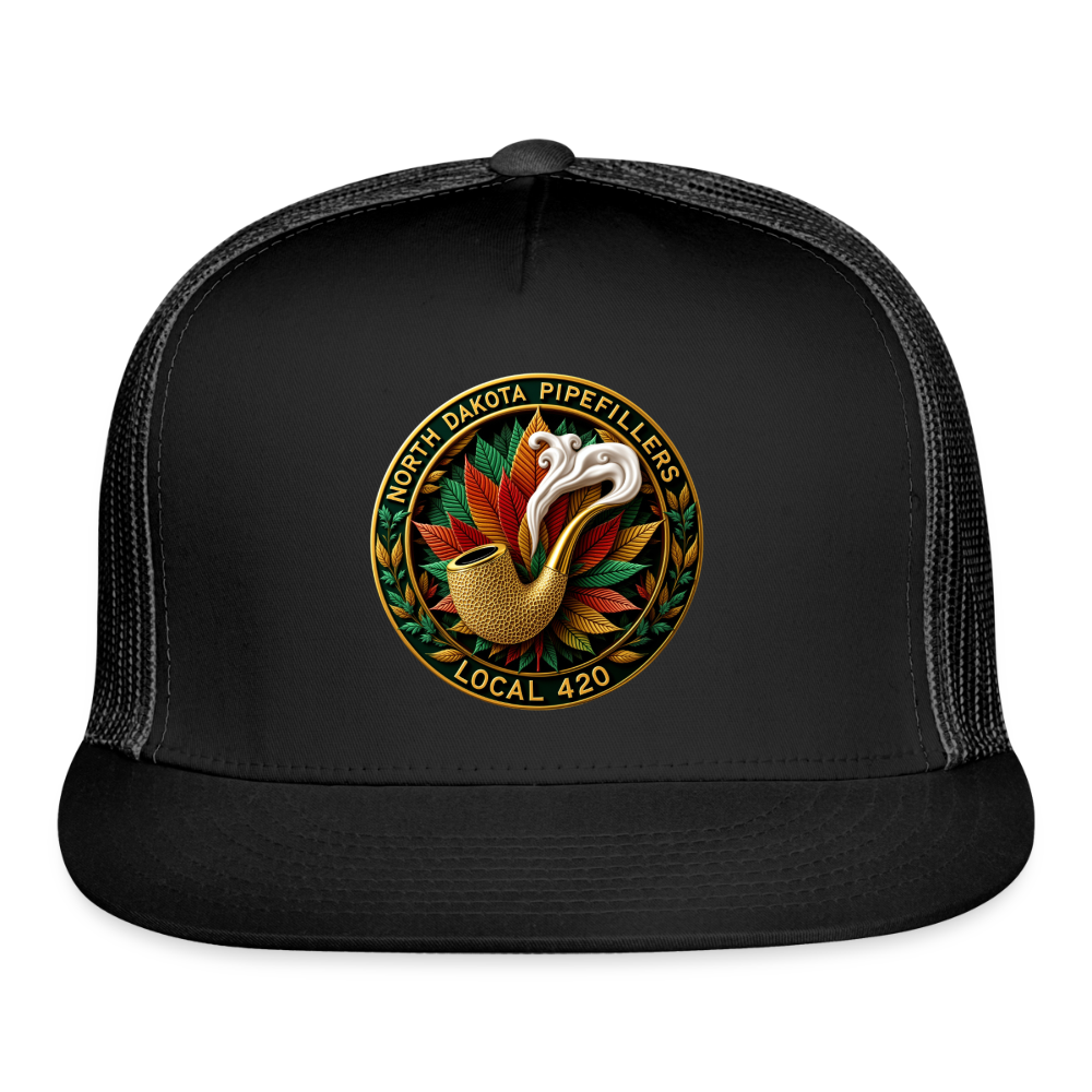 NORTH DAKOTA PIPEFILLERS LOCAL 420 Trucker Hat - black/black