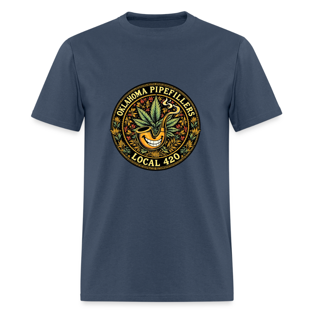 OKLAHOMA PIPEFILLERS LOCAL 420  F/B DESIGNS Men's T-Shirt -  blue dusk