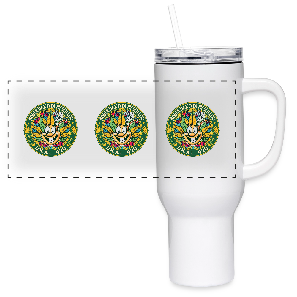 NORTH DAKOTA PIPEFILLERS LOCAL 420 40oz Stainless Steel Travel Tumbler - white