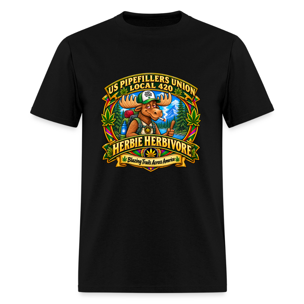 US PIPEFILLERS UNION LOCAL 420 RRO, "HERBIE HERBIVORE TM" Soft Cotton Tee - black