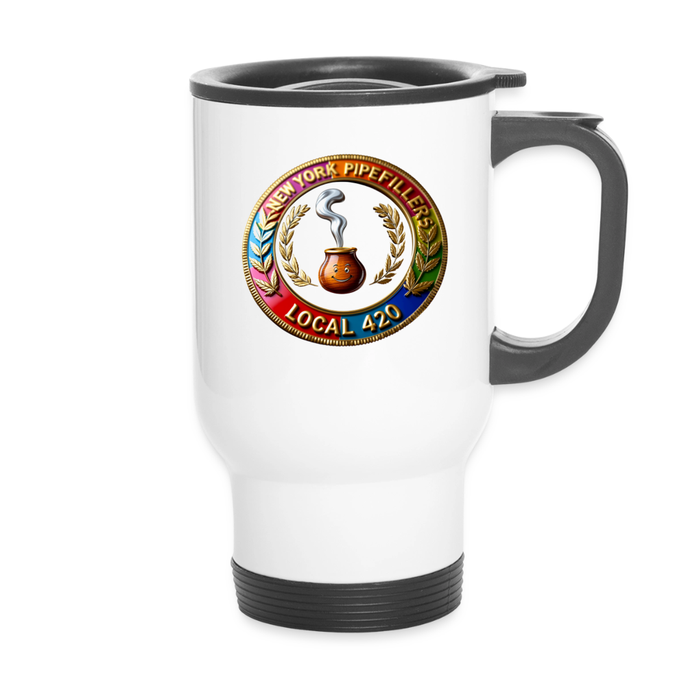 NEW YORK PIPEFILLERS LOCAL 420 14oz Stainless Steel Travel Mug - white