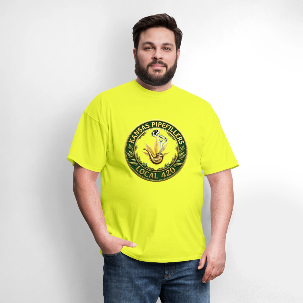 KANSAS PIPEFILLERS LOCAL 420 F/B DESIGNS Men's T-Shirt - safety green