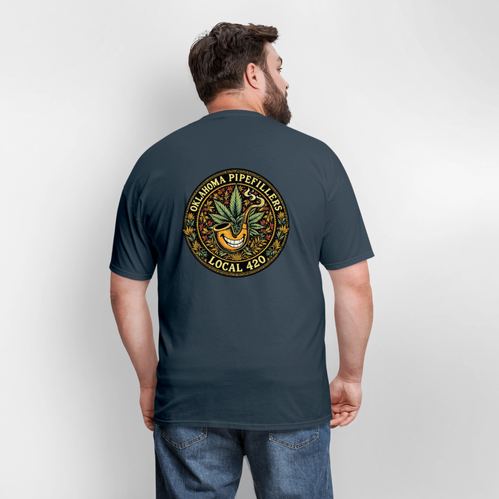 OKLAHOMA PIPEFILLERS LOCAL 420  F/B DESIGNS Men's T-Shirt -  blue dusk