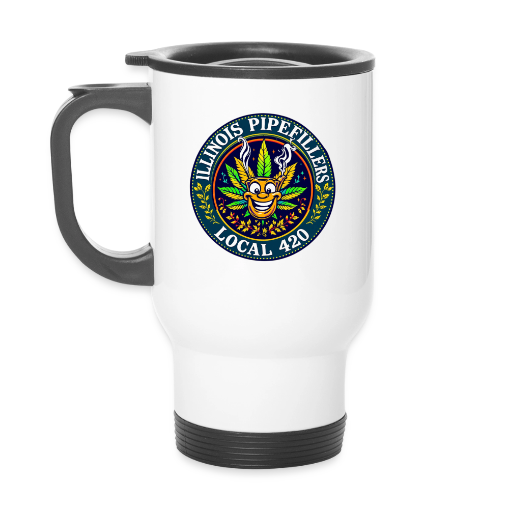 ILLINOIS PIPEFILLERS LOCAL 420 14oz Stainless Steel Travel Mug - white