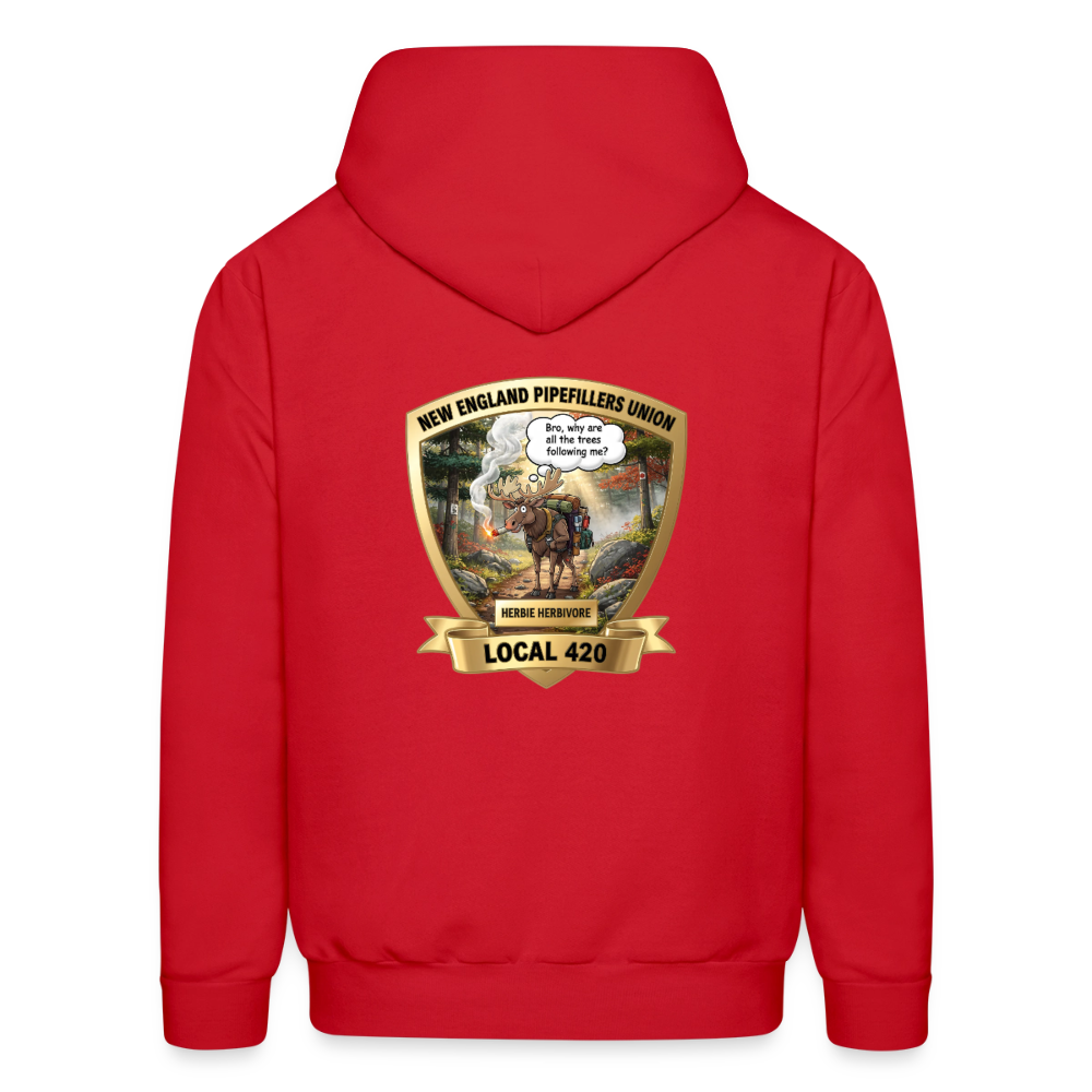 NEW ENGLAND PIPEFILLERS LOCAL 420 HERBIE HERBIVORE F/B EMBLEMS Men's Hoodie - red