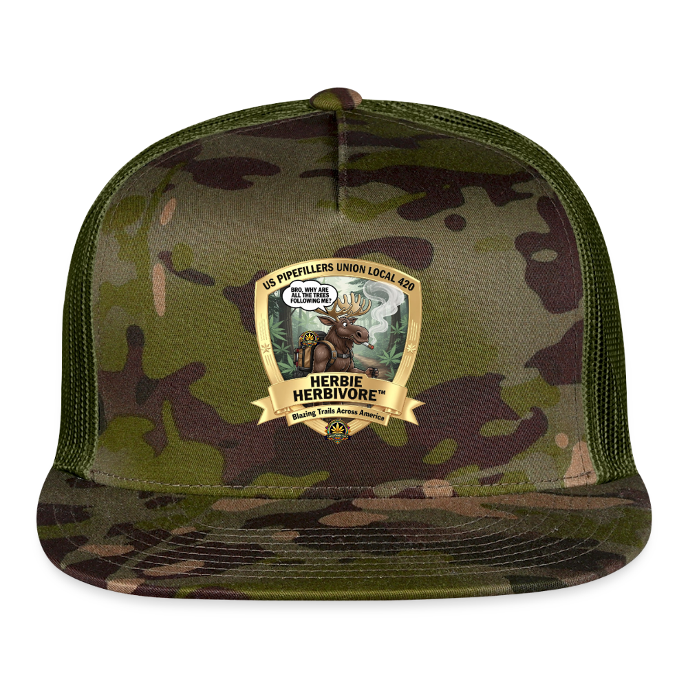 US PIPEFILLERS UNION LOCAL 420 BRO, HERBIE HERBIVORE CAMO Trucker Hat - MultiCam\green