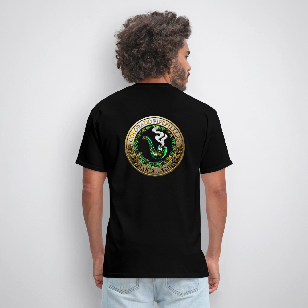 COLORADO PIPEFILLERS LOCAL 420 F/B EMBLEMS Men's T-Shirt - black