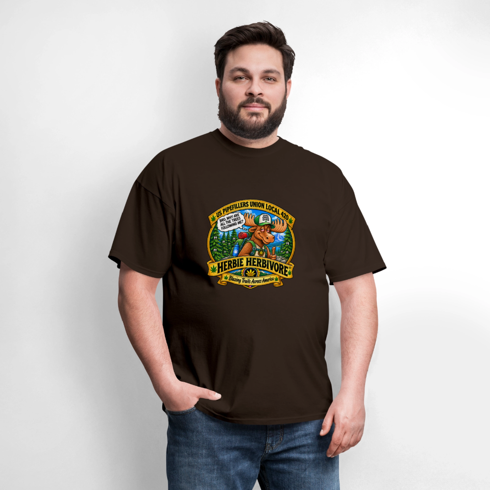 HERBIE HERBIVOR"BRO" US PIPEFILLERS LOCAL 420 Men's T-Shirt - brown