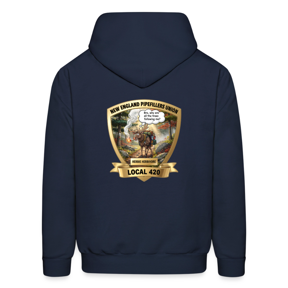 NEW ENGLAND PIPEFILLERS LOCAL 420 HERBIE HERBIVORE F/B EMBLEMS Men's Hoodie - navy