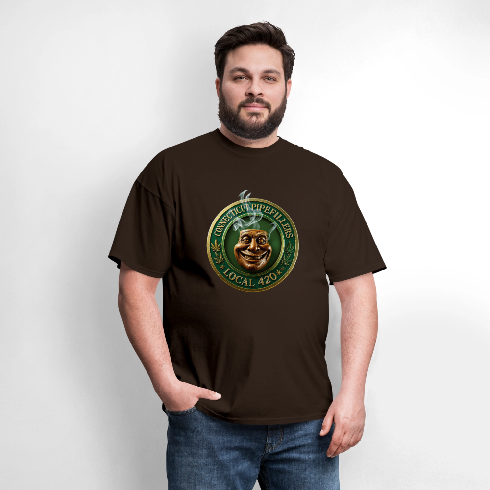 CONNECTICUT PIPEFILLERS LOCAL 420 F/B DESIGN Men's T-Shirt - brown
