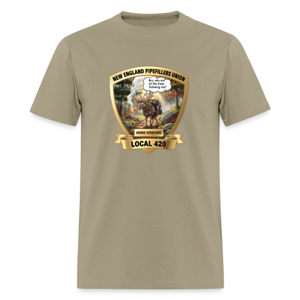 NEW ENGLAND PIPEFILLERS LOCAL 420 HERBIE HERBIVORE F/B EMBLEMS Men's T-Shirt - khaki