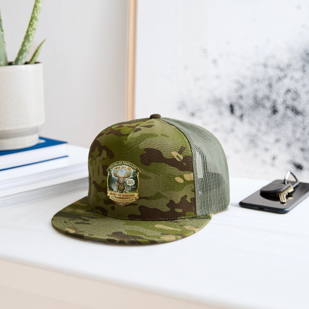 NEW ENGLAND PIPEFILLERS UNION LOCAL 420 "HERBIE THE HERBIVORE" Trucker Hat - MultiCam\green