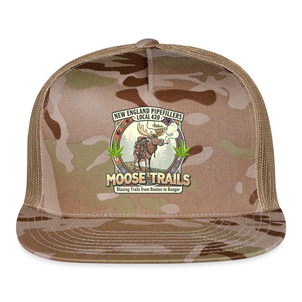 NEW ENGLAND PIPEFILLERS LOCAL 420 "MOOSE TRAILS" Camo Snapback Trucker Hat - MultiCam\tan