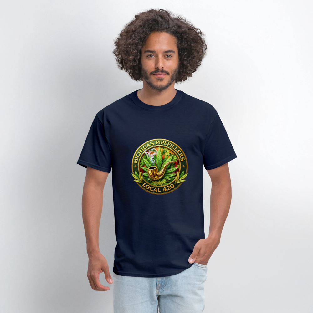 MICHIGAN PIPEFILLERS LOCAL 420 F/B DESIGN Men's T-Shirt - navy
