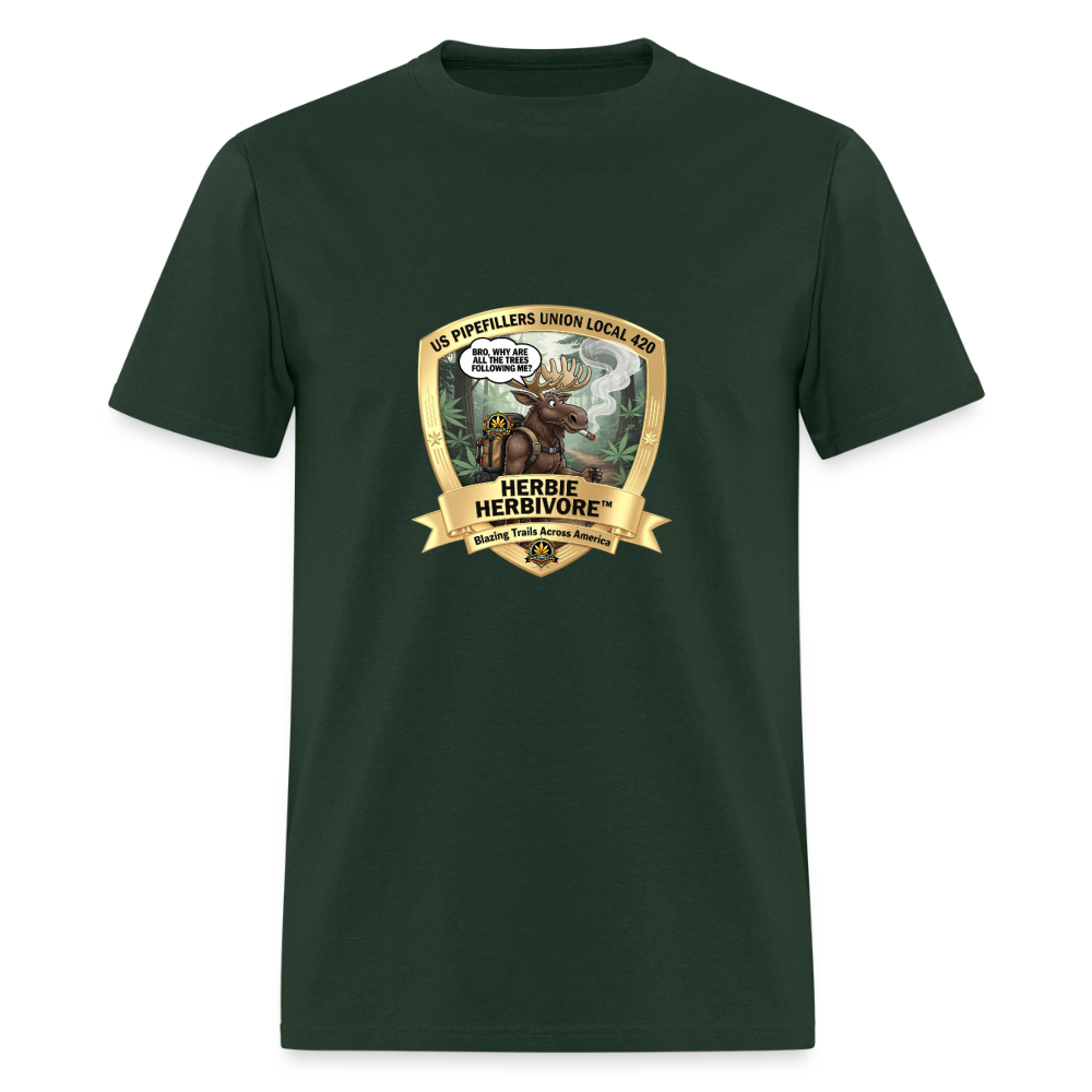 US PIPEFILLERS UNION LOCAL 420 RRO, "HERBIE HERBIVORE" Soft Cotton Tee - forest green