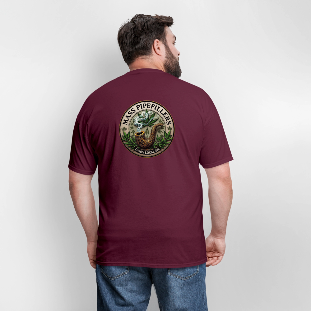MASS PIPEFILLERS LOCAL 420 2 EMBLEM Men's T-Shirt - burgundy