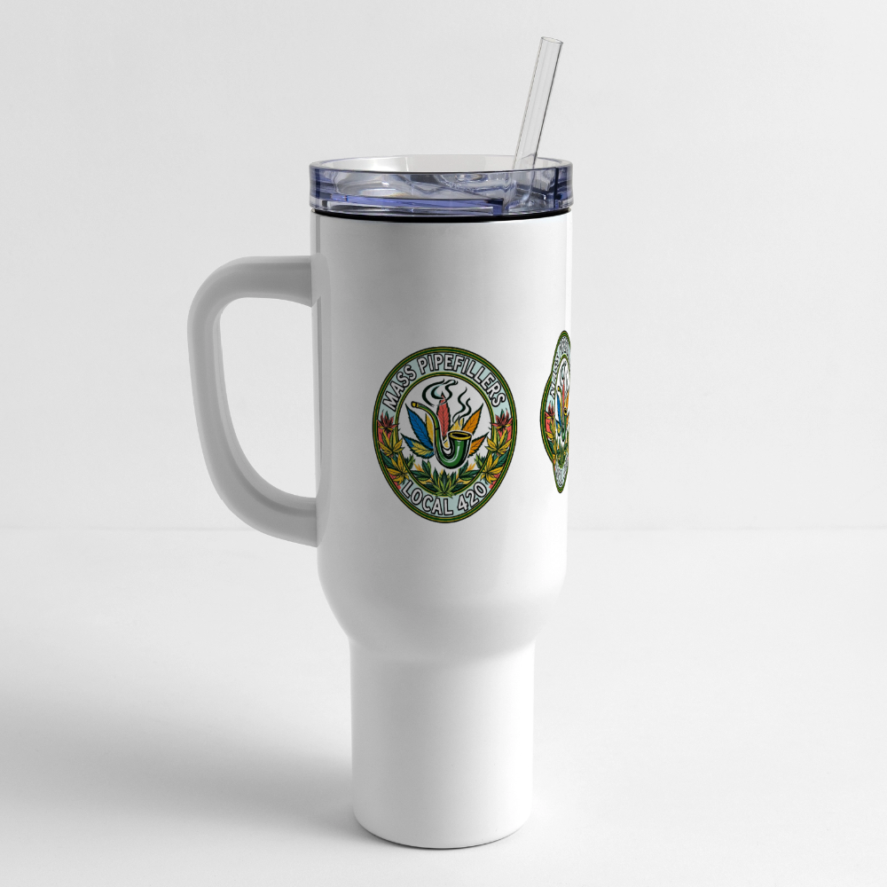 MASS PIPEFILLERS LOCAL 420 3 EMBLEM 40oz Travel Tumbler - white