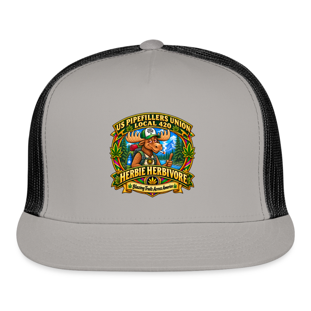 US PIPEFILLERS UNION LOCAL 420 RRO, "HERBIE HERBIVORE TM" Trucker Hat - gray/black