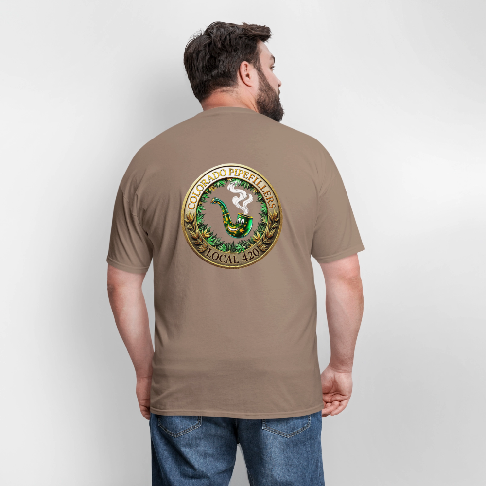 COLORADO PIPEFILLERS LOCAL 420 F/B EMBLEMS Men's T-Shirt - safari