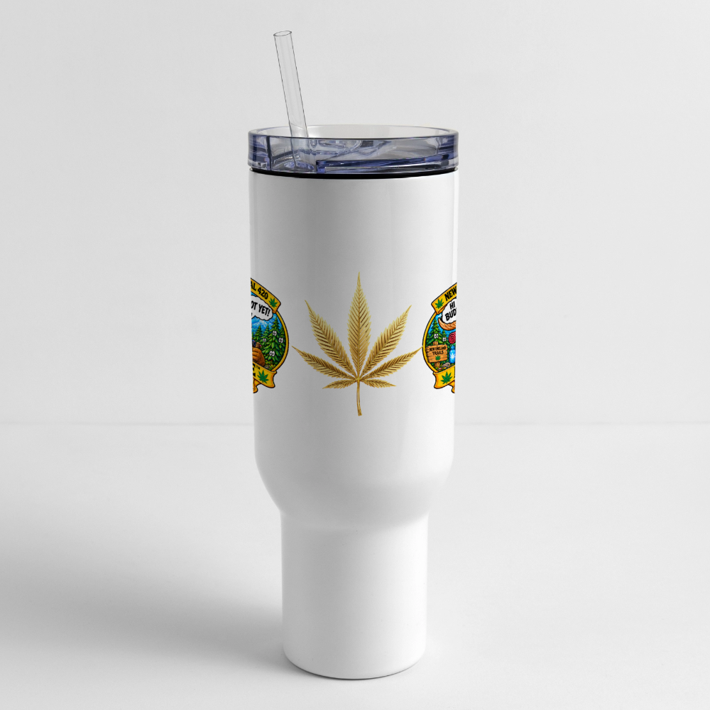 HERBIE HERBIVORE HI BUDDY NEW ENGLAND PIPEFILLERS UNION LOCAL 420  40 oz Stainless Steel Travel Tumbler - white