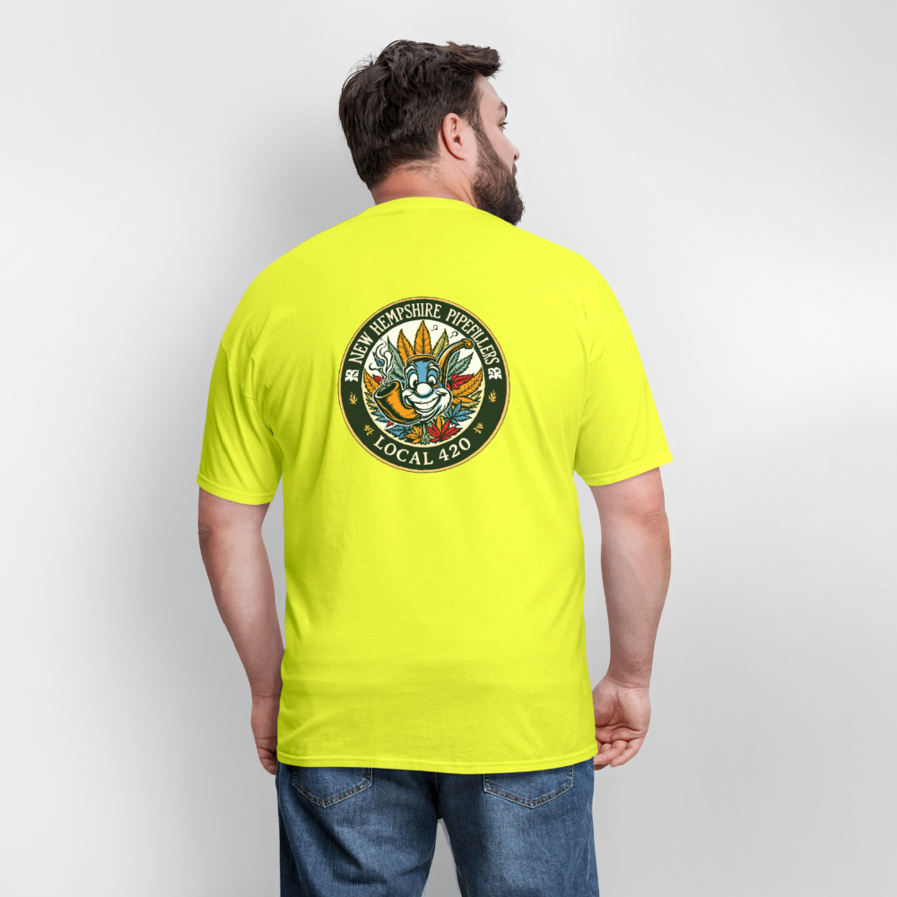 NEW HEMPSHIRE PIPEFILLERS LOCAL 420 2 EMBLEM Men's T-Shirt - safety green