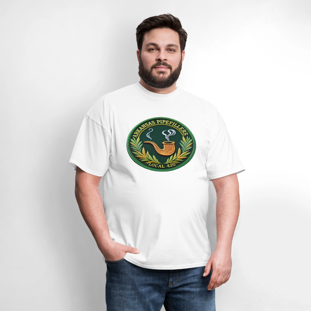 ARKANSAS PIPEFILLERS LOCAL 420 F/B EMBLEMS  Men's T-Shirt - white
