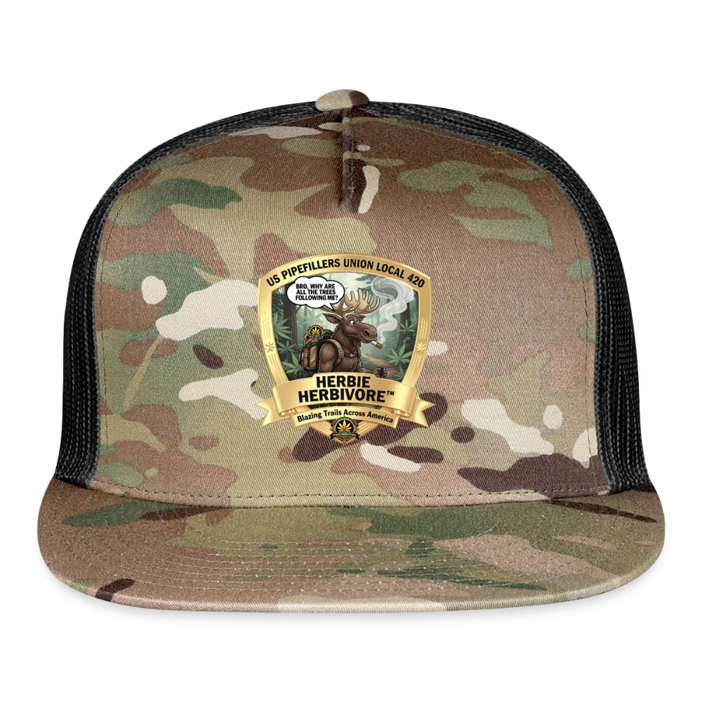 US PIPEFILLERS UNION LOCAL 420 BRO, HERBIE HERBIVORE CAMO Trucker Hat - MultiCam\black